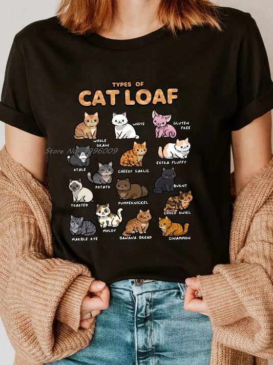 Cat Print Graphic T-Shirt Summer Casual Tops Tees Cotton Fashion Tshirt New Funny Oversized T Shirt Women'S Clothing